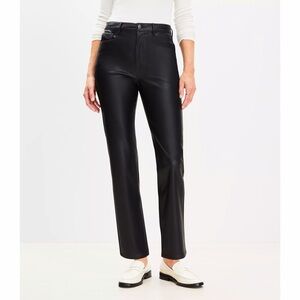 LOFT Five Pocket Straight Pants in Black Faux Leather